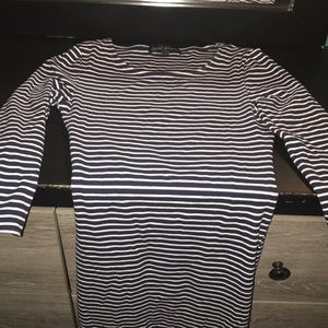 Long blue and while dress with a cut on the end